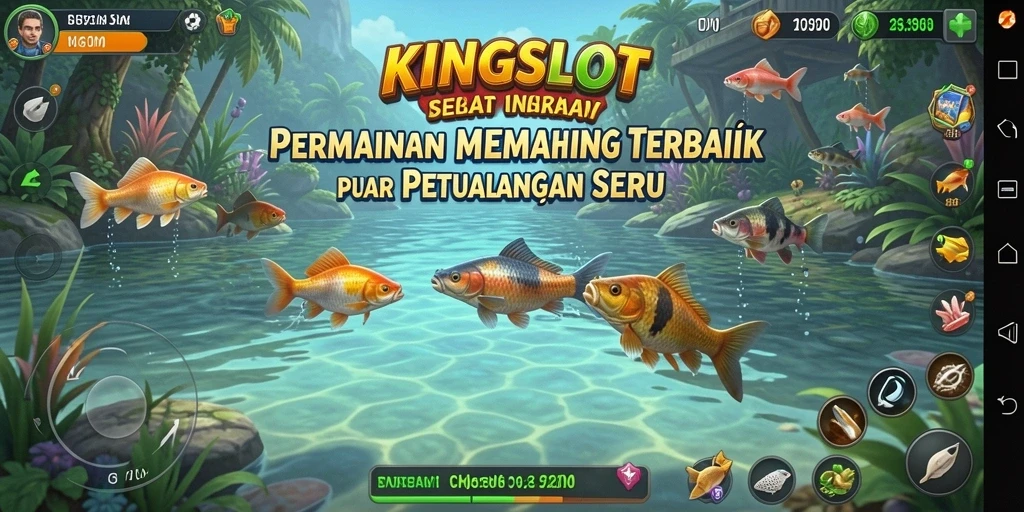 Screenshot gameplay KINGSLOT menampilkan aksi memancing yang seru.
